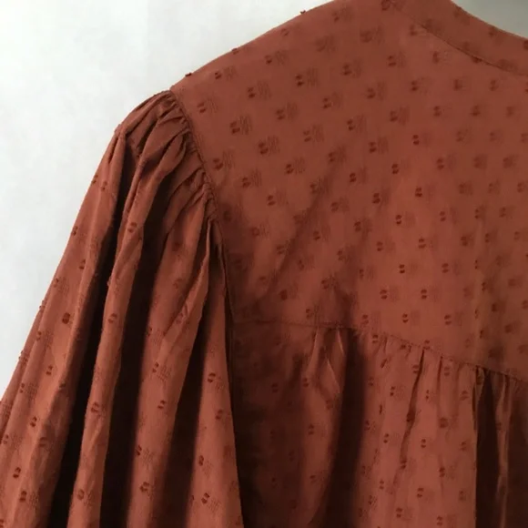 Old Navy Rust Burnt Orange Oversized Smoked Long Sleeve Boho Peasant Blouse - Picture 8 of 14